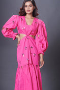 Load image into Gallery viewer, Pink Hand Embroidered Cutout Dress With Puffed Sleeves