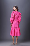 Load image into Gallery viewer, Pink Hand Embroidered Cutout Dress With Puffed Sleeves
