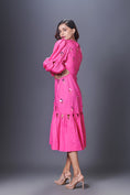 Load image into Gallery viewer, Pink Hand Embroidered Cutout Dress With Puffed Sleeves