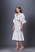 Load image into Gallery viewer, White Hand Embroidered Cutout Dress With Puffed Sleeves