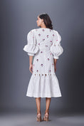 Load image into Gallery viewer, White Hand Embroidered Cutout Dress With Puffed Sleeves