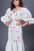 Load image into Gallery viewer, White Hand Embroidered Cutout Dress With Puffed Sleeves