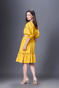 Load image into Gallery viewer, Yellow Hand Embroidered Off-Shoulder Side Cutout Dress