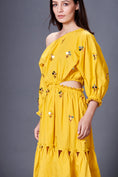 Load image into Gallery viewer, Yellow Hand Embroidered Off-Shoulder Side Cutout Dress