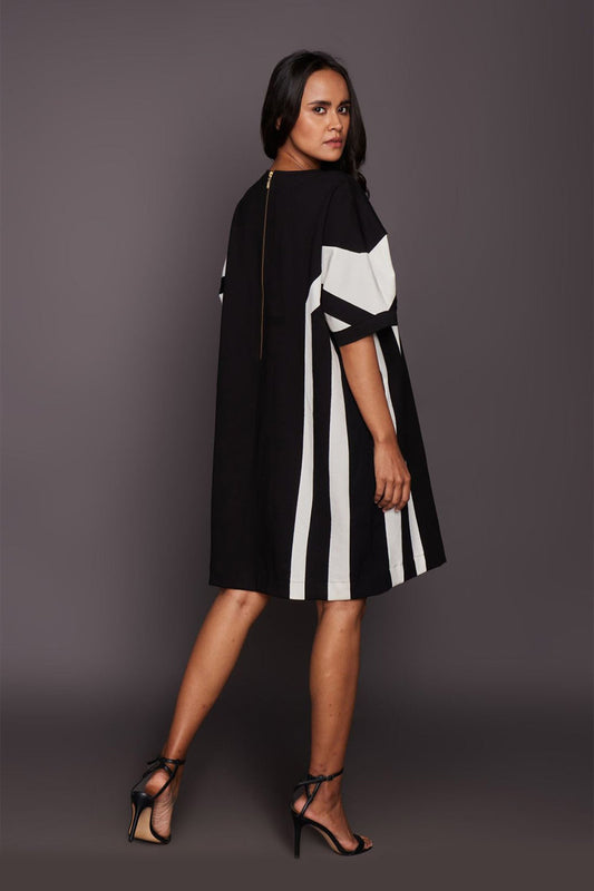 Black And White Patchwork Shift Dress