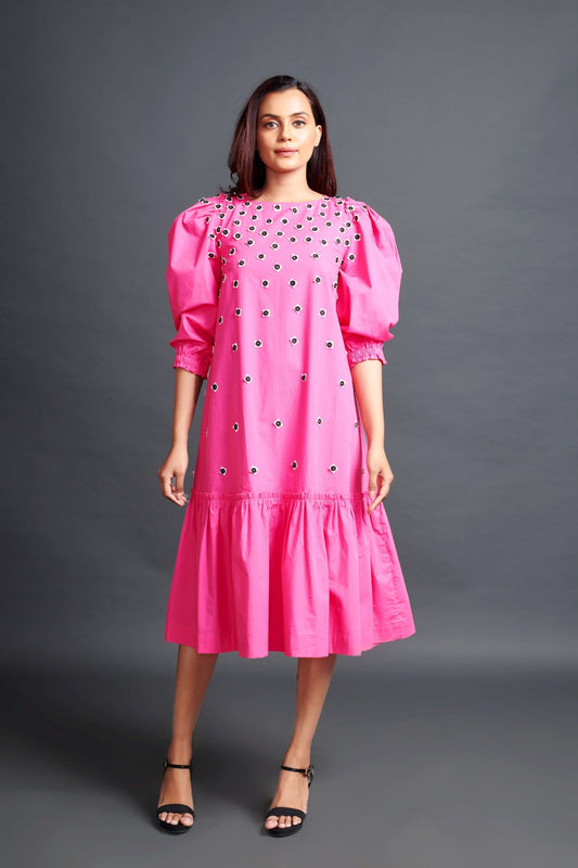Pink Long Dress With Embroidery