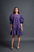 Load image into Gallery viewer, Purple Short Backless Dress With Embroidery