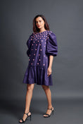 Load image into Gallery viewer, Purple Short Backless Dress With Embroidery