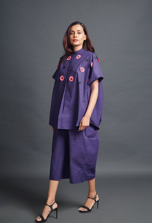 Purple Embroidered Oversized Co-Ord Set