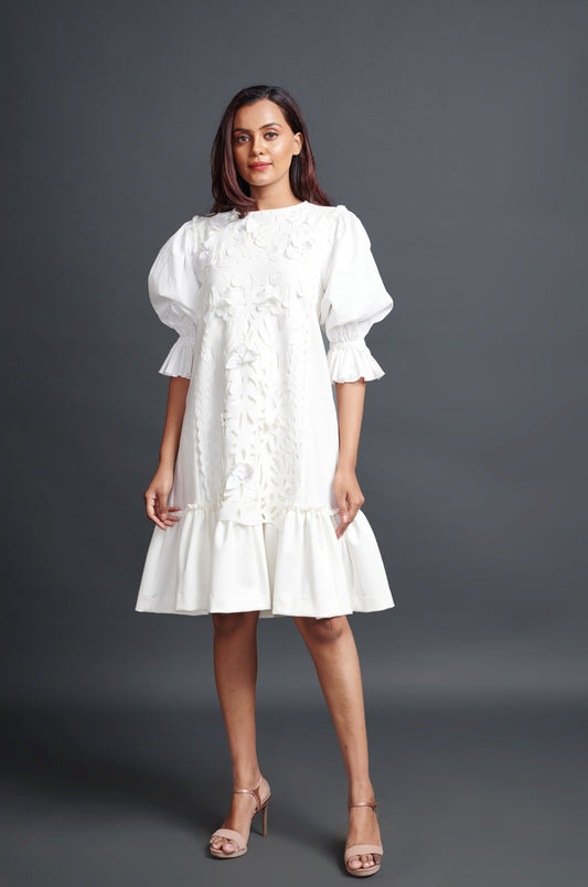 White Hand Embroidered Cutwork Dress