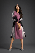 Load image into Gallery viewer, Statement Colourblock Midi Dress In Pink With Contrast Metallic Silver Side Panels And Balloon Sleeves
