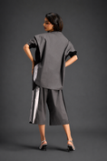 Load image into Gallery viewer, Relaxed Warm Grey Co-ord With Loose-fit Dramatic-sleeve Shirt And Wide-leg Pants With Metallic Side Panels.
