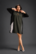 Load image into Gallery viewer, Colourblock Tunic Dress In Dark Green And Black With Metallic Silver Side Panels
