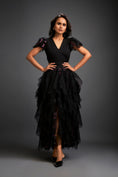 Load image into Gallery viewer, Fitted V-neck Top With Ruffled Sleeves And Sheer Cutwork Skirt
