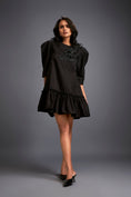 Load image into Gallery viewer, Puff-sleeve Dress With Swarovski Floral Appliqué
