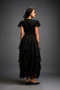 Load image into Gallery viewer, Fitted V-neck Top With Ruffled Sleeves And Sheer Cutwork Skirt
