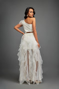 Load image into Gallery viewer, White Hand Embroidered One Shoulder Ruffle Dress With Nnet Ruffles & Cutwork Detailing
