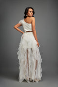 Load image into Gallery viewer, White Hand Embroidered One Shoulder Ruffle Dress With Net Ruffles & Cutwork Detailing

