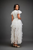 Load image into Gallery viewer, Fitted V-neck Top With Ruffled Sleeves And Sheer Cutwork Skirt
