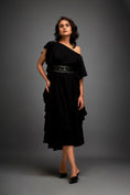 Load image into Gallery viewer, Asymmetrical Off-Shoulder Dress And Metallic Waist Belt
