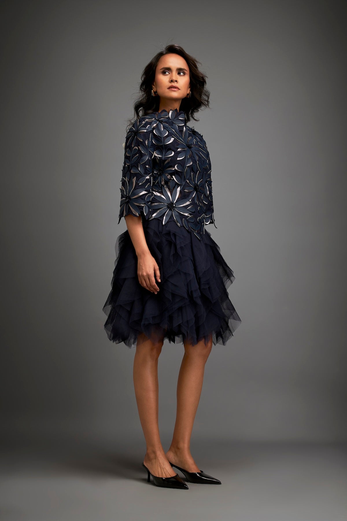 Floral Patterned Dress With Layered Ruffled Sheer Bottom Deepika Arora Floral Patterned Dress With Layered Ruffled Sheer Bottom Deepika Arora