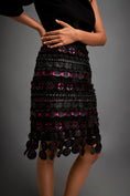 Load image into Gallery viewer, Asymmetrical Top With Puff Sleeve With Metallic Pink Geometric Skirt
