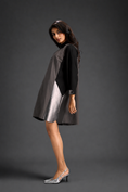 Load image into Gallery viewer, Colourblock Tunic Dress In Warm Grey And Black With Metallic Silver Side Panels
