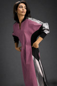 Load image into Gallery viewer, Statement Colourblock Midi Dress In Pink With Contrast Metallic Silver Side Panels And Balloon Sleeves

