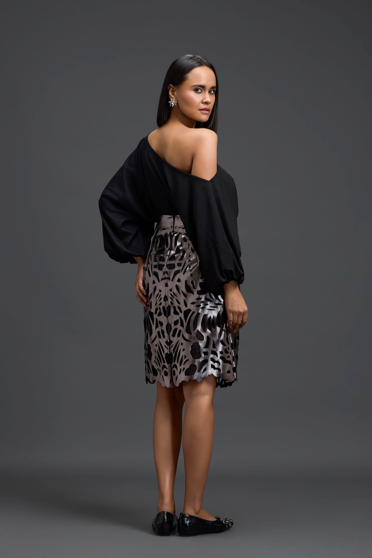 Gunmetal Laser Cutwork Skirt