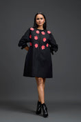 Load image into Gallery viewer, Black Floral Patch Pocket Dress
