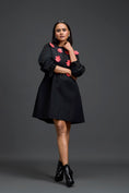 Load image into Gallery viewer, Black Floral Patch Pocket Dress
