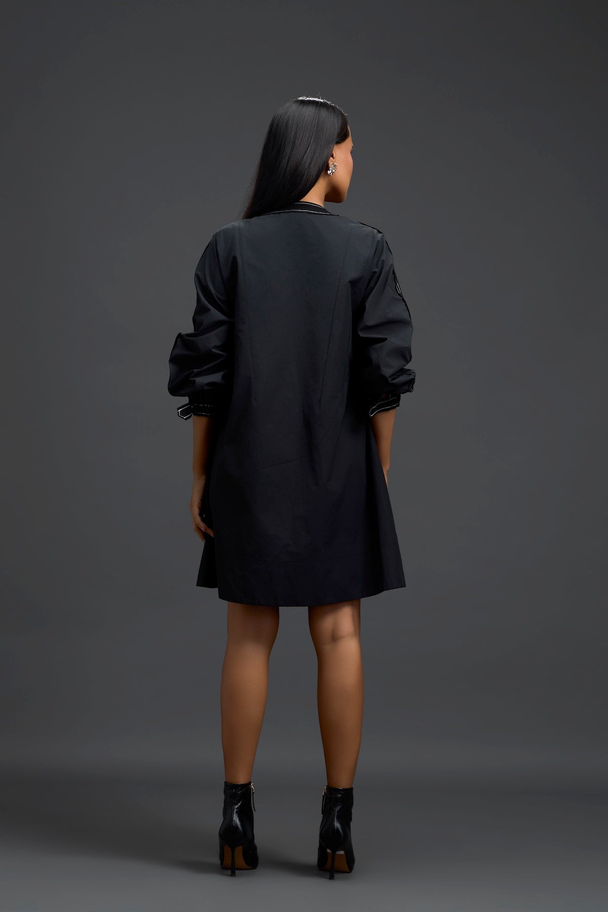 Black Floral Patch Pocket Dress