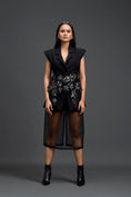 Load image into Gallery viewer, Black 3D Floral Blazer Dress with Organza Overlay
