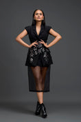 Load image into Gallery viewer, Black 3D Floral Blazer Dress with Organza Overlay

