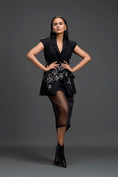 Load image into Gallery viewer, Black 3D Floral Blazer Dress with Organza Overlay
