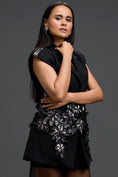 Load image into Gallery viewer, Black 3D Floral Blazer Dress with Organza Overlay
