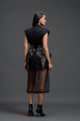 Load image into Gallery viewer, Black 3D Floral Blazer Dress with Organza Overlay
