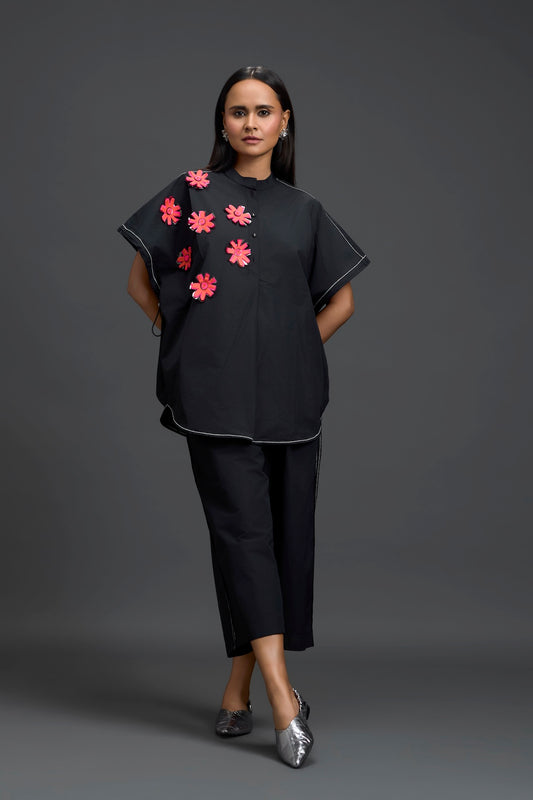 Black Floral Patch Top