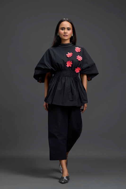 Black Floral Peplum Co-ord Set