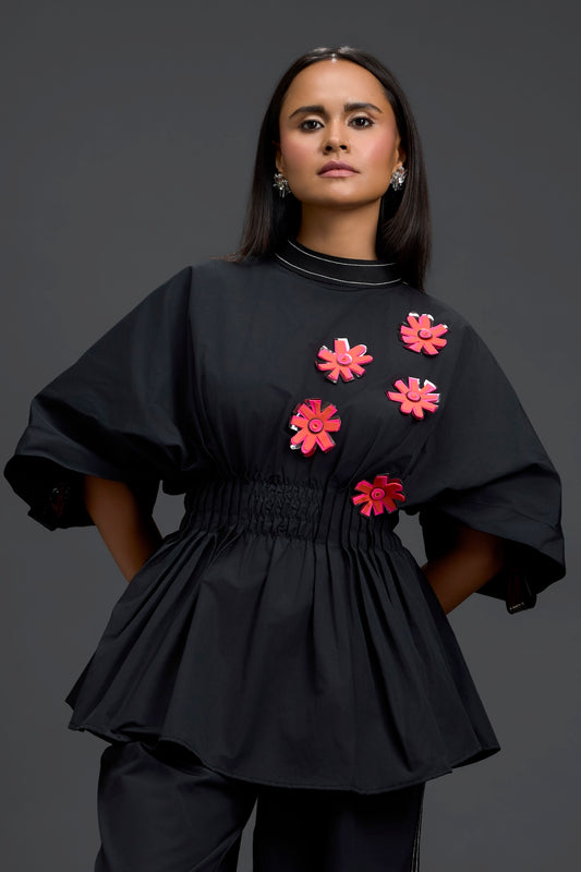 Black Floral Peplum Co-ord Set
