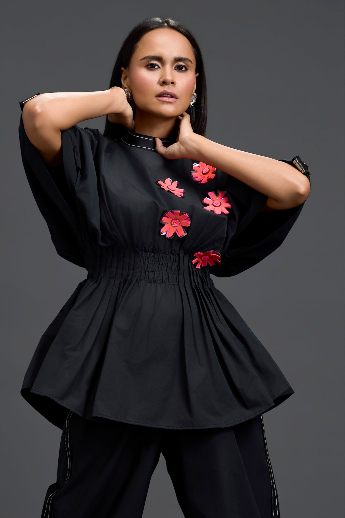 Black Floral Peplum Co-ord Set
