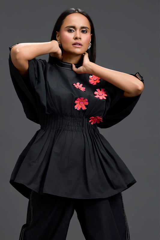 Black Floral Peplum Top