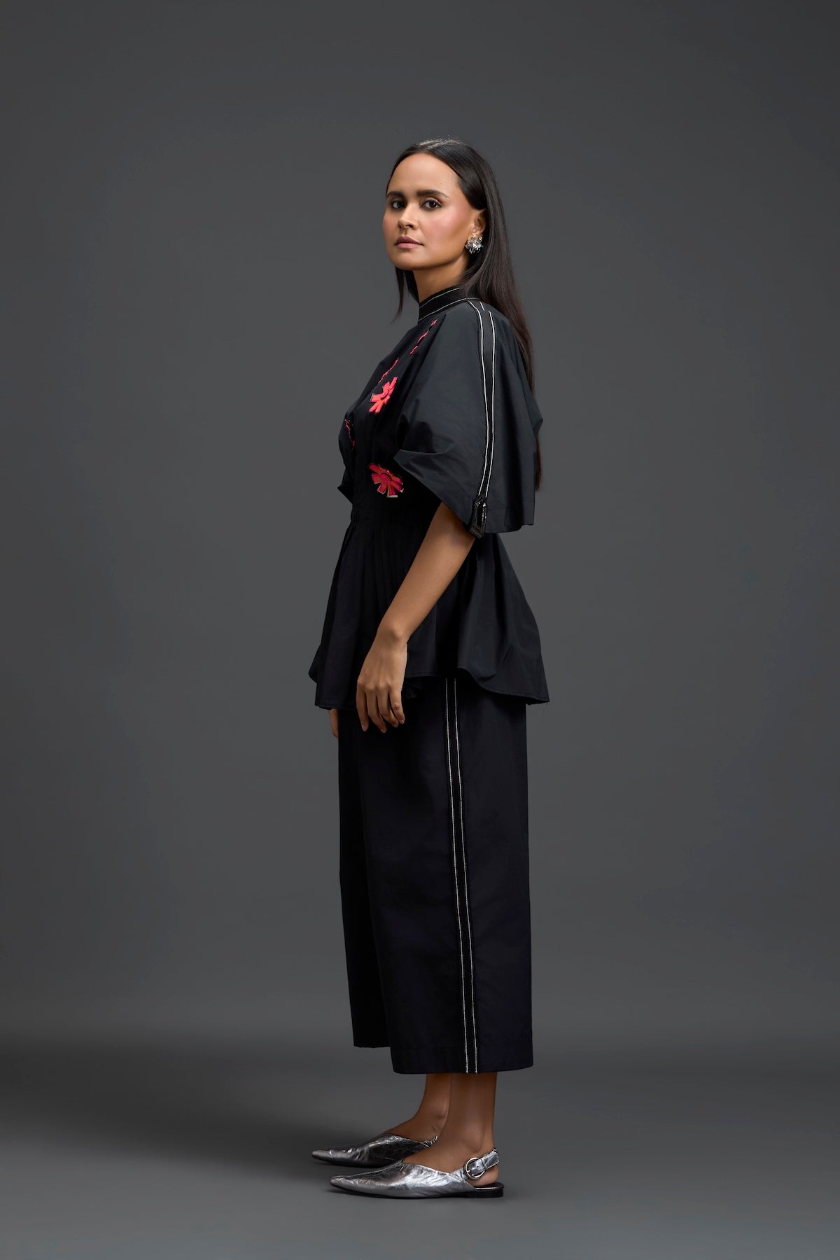 Black Floral Peplum Co-ord Set
