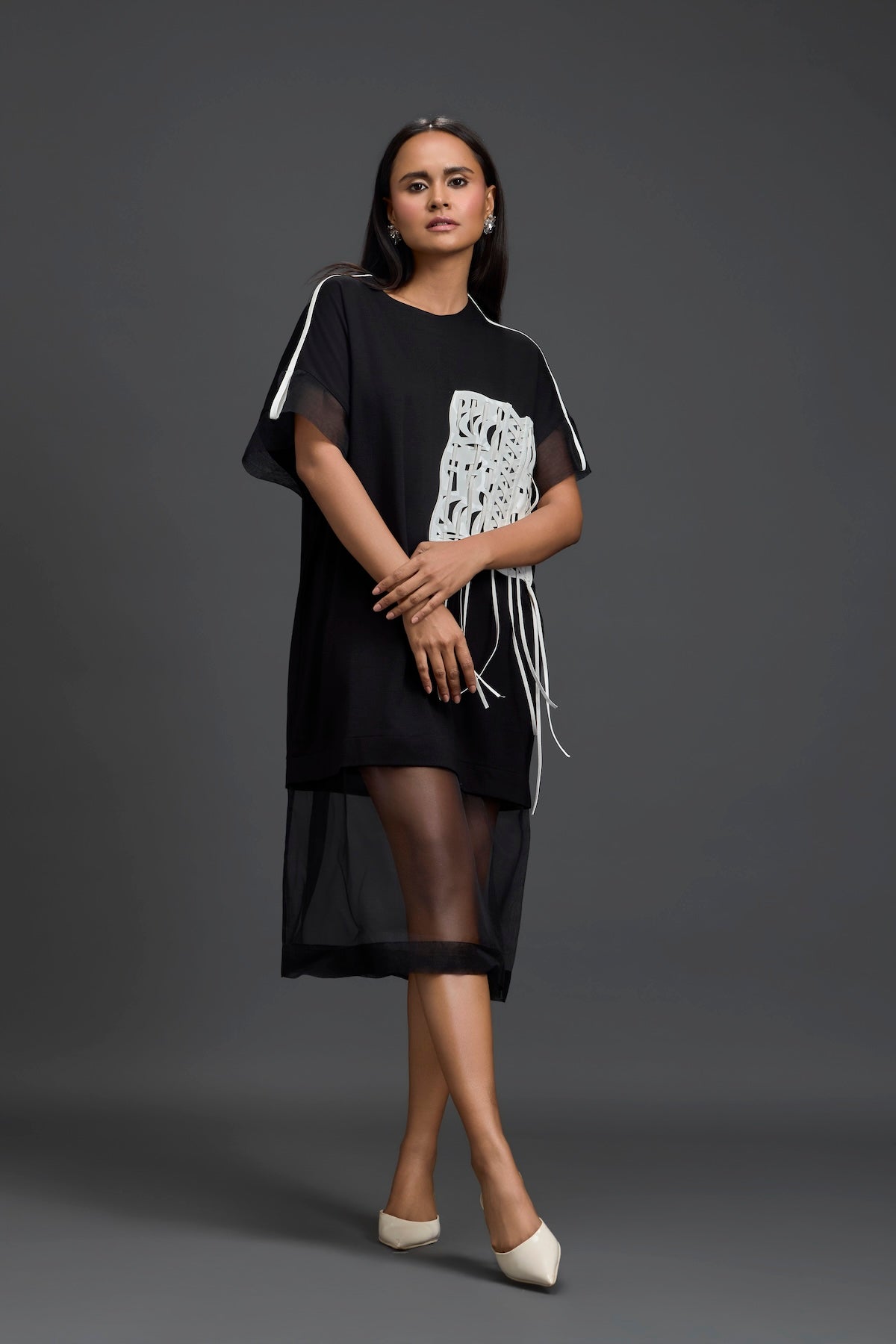 Floral Patch Relaxed Black Dress