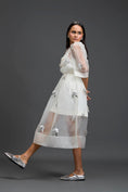 Load image into Gallery viewer, White Layered Organza 3D Floral Dress
