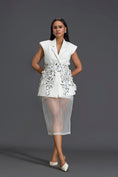 Load image into Gallery viewer, Silver 3D Floral Blazer Dress with Organza Overlay
