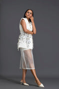 Load image into Gallery viewer, Silver 3D Floral Blazer Dress with Organza Overlay

