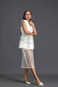 Load image into Gallery viewer, Silver 3D Floral Blazer Dress with Organza Overlay

