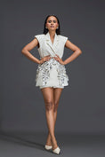 Load image into Gallery viewer, White Blazer and Black Skirt Floral Belt Set
