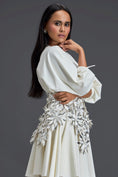 Load image into Gallery viewer, White Voluminous Sleeve Dress with Silver Floral Belt
